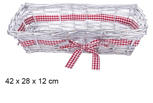 Cesta mimbre plata con lazo Navidad 42x28 cm