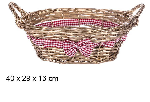 Cesta ovalada oro Navidad con lazo 40x29 cm