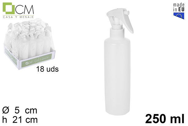Botella plástico blanca con pulverizador colonia 250 ml
