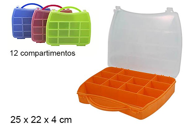 Plastic tool box 12 compartments assorted colors