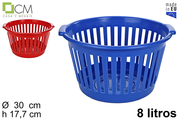 Cesta plástico rejilla redonda colores surtidos 8 l.