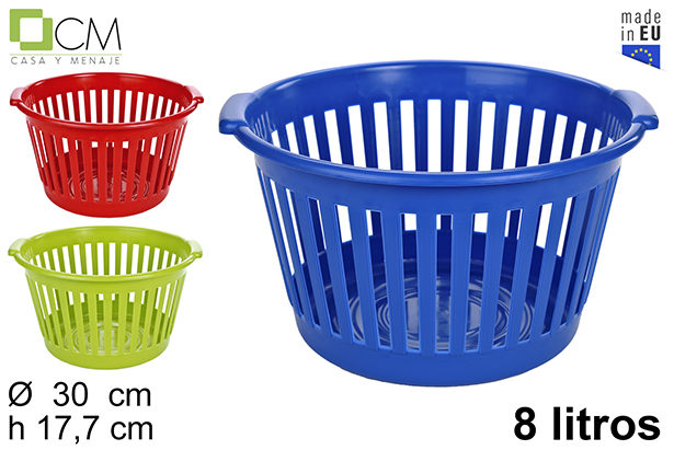 [102907] Cesto plástico de malha redonda em cores sortidas 8 l.