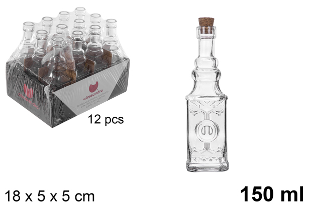 [104497] Bouteille en verre carrée bouchon liège 150 ml 