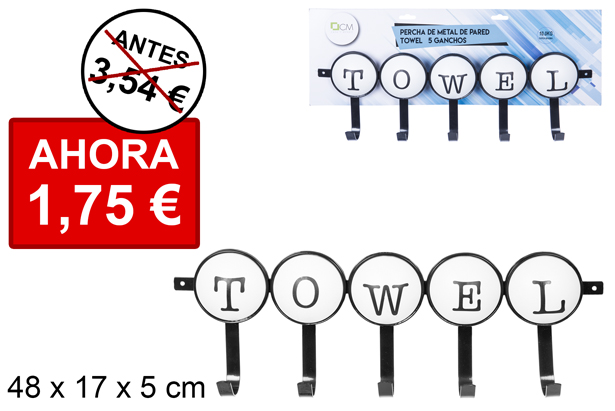 [104764] Percha metal para puerta con 4 pomos towel