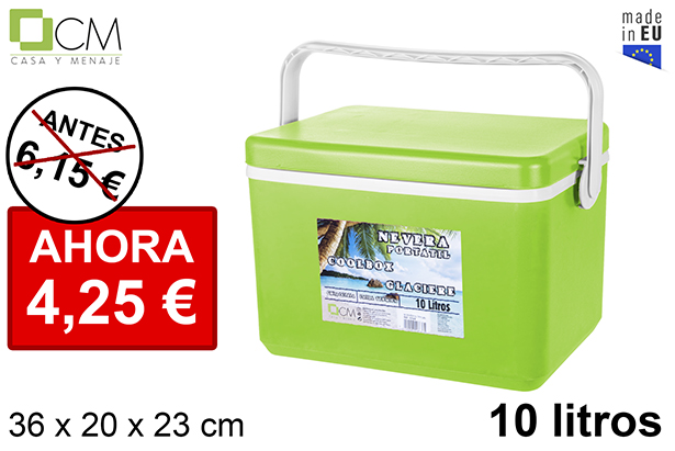 Nevera verde tapa plana 10 l.
