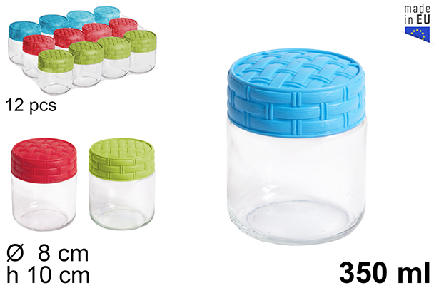 [102796] Pot en verre avec couvercle en rotin couleurs assorties 350 ml
