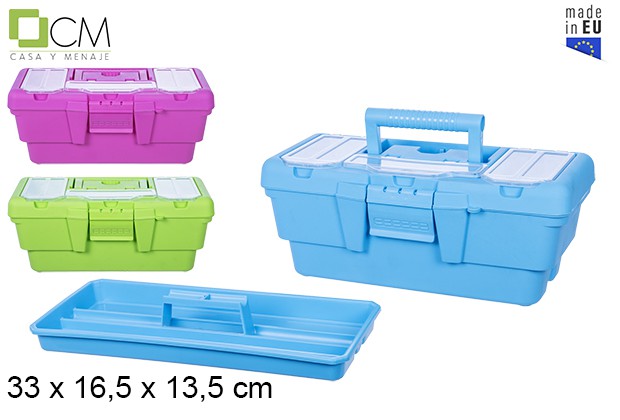 [107505] Plastic box tools with tray assorted colors 33 cm 13"