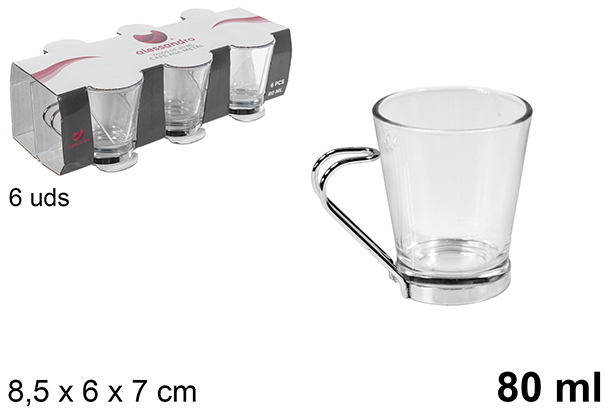 Glass coffee cup with metal handle 80 ml