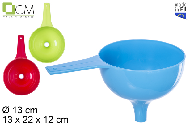 Embudo plástico con mango colores surtidos 13 cm