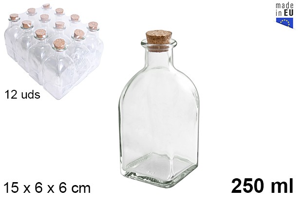 Botella cristal frasca natural tapón corcho 250 ml
