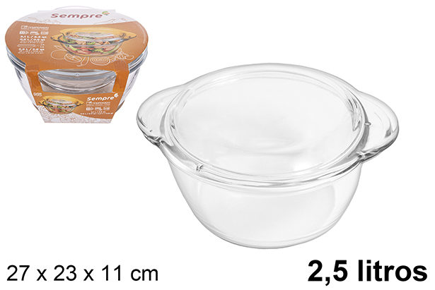 Prato redondo de vidro com tampa 2,5 l.