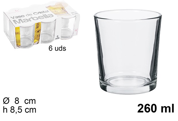Pack 6 vaso cristal agua Marbella 260 ml