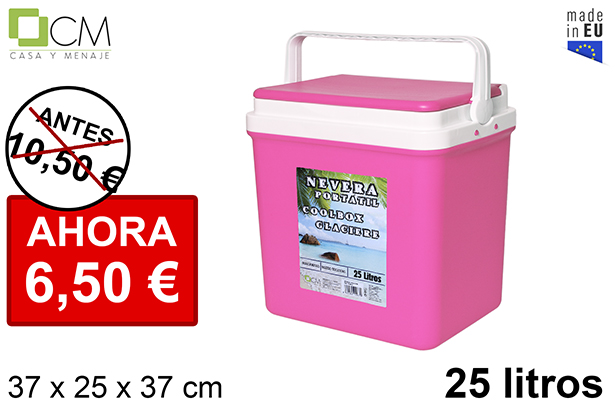 Nevera rosa tapa plana 25 l.