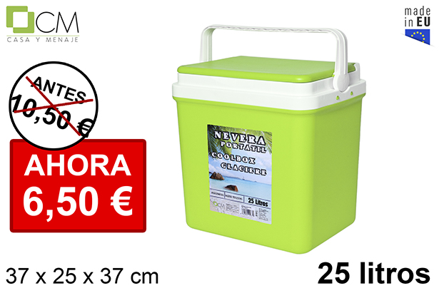 Nevera verde tapa plana 25 l.