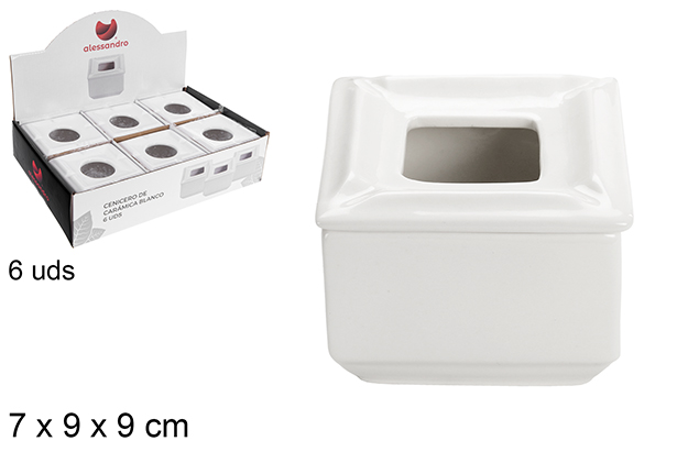 [105601] Cendrier carré blanc en céramique