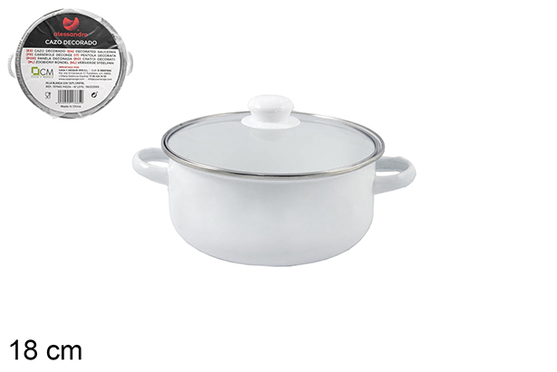 Pote branco com tampa de vidro 18 cm