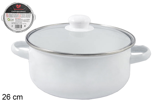 [107669] Olla blanca con tapa cristal 26 cm