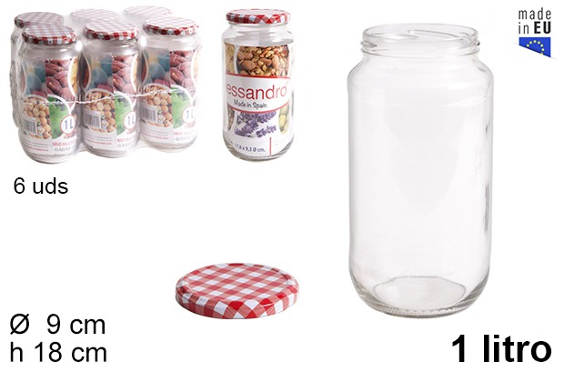 Pot rond en verre avec couvercle vichy 1 l.