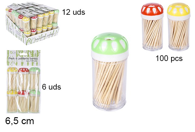 Pack 6 palilleros bambú 100 piezas