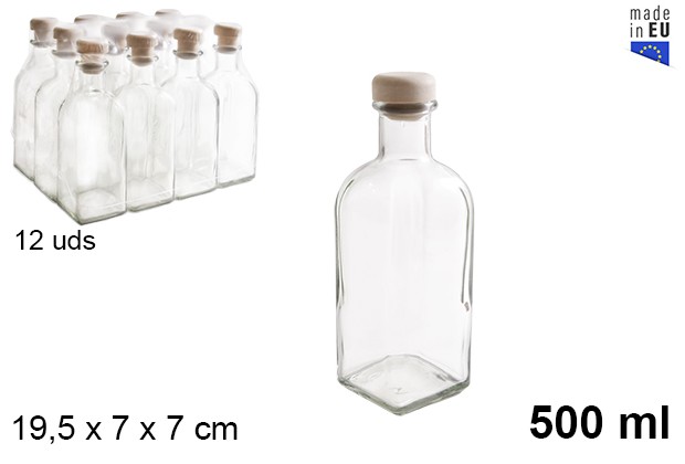 Botella cristal frasca tapón plástico 500 ml