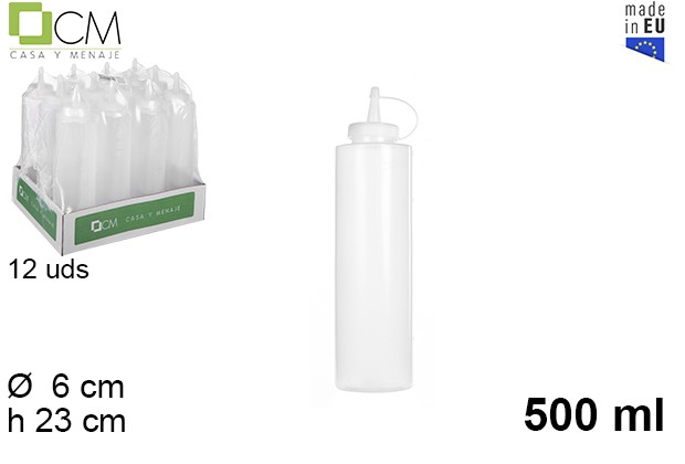 Bottiglia per salse in plastica trasparente con coperchio 500 ml