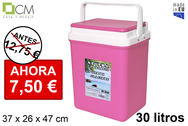 Nevera rosa tapa plana 30 l.