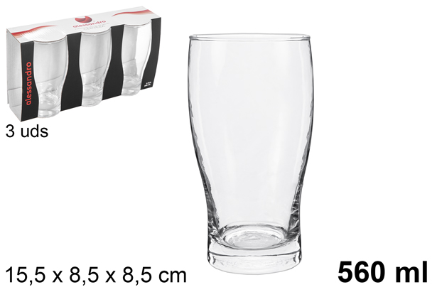 Pack 3 vaso cristal cerveza 560 ml