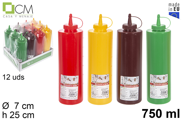 [102773] Plastic sauce bottle with lid assorted colors 750 ml