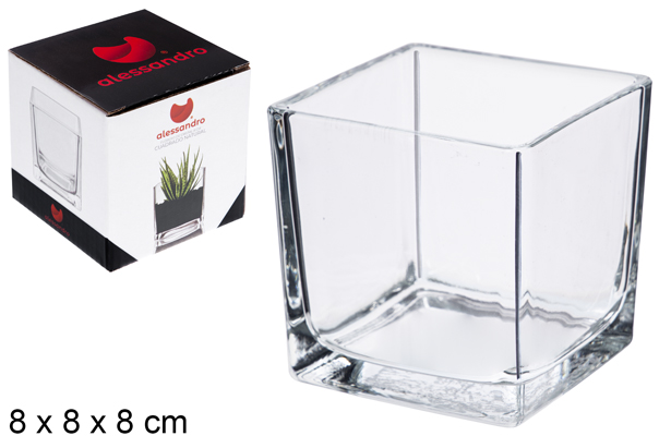 Florero cristal cuadrado natural 8 cm