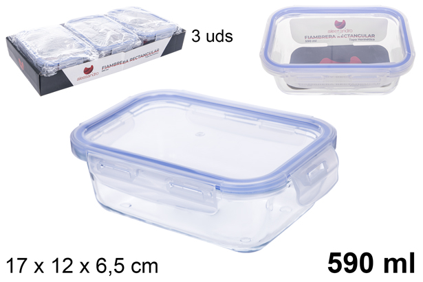 Fiambrera cristal rectangular tapa hermética 590 ml
