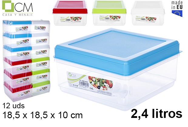 Fiambrera cuadrada tapa colores surtidos 2,4 l.