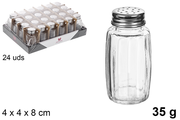 [106214] Glass salt and pepper shakers with steel lid, 35 grams
