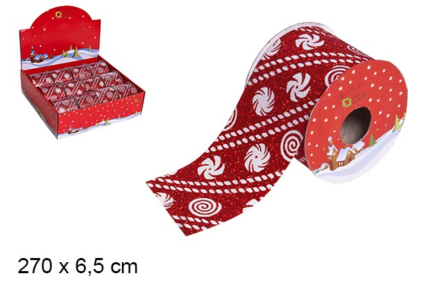 Fita vermelha de Natal decorada 270x6,5 cm