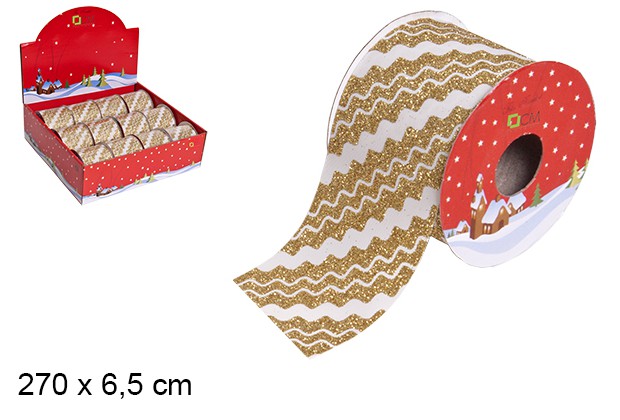 [107611] Fita de Natal dourada decorada 270x6,5 cm