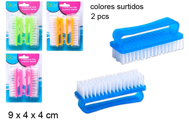 Pack 2 plastic nail brushes assorted colors 9 cm