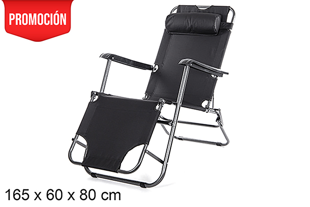 Sedia da spiaggia pieghevole Oxford nera 165x60 cm