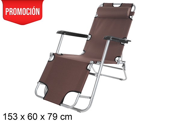 [108638] Silla playa plegable Oxford marrón 153x60 cm