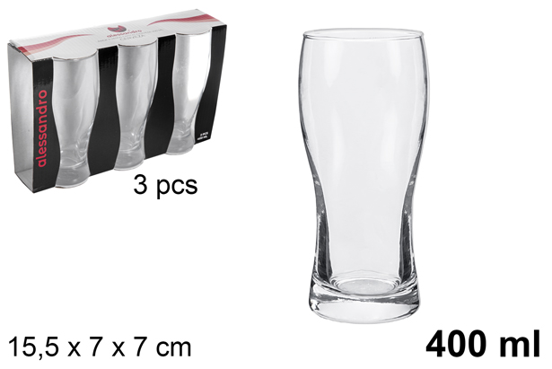 Pack 3 vasos cristal cerveza 400 ml