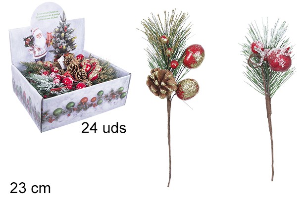 Snowy branch assorted models in display 23 cm