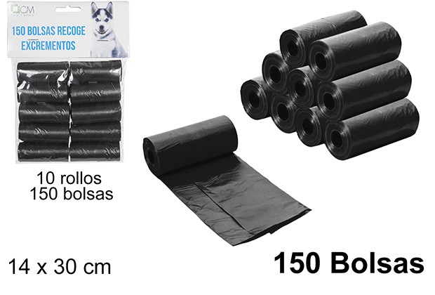 Bolsas recoge excrementos negras 150 unidades