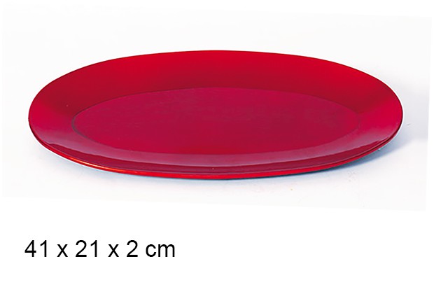 Bandeja oval vermelha brilhante 41x21 cm