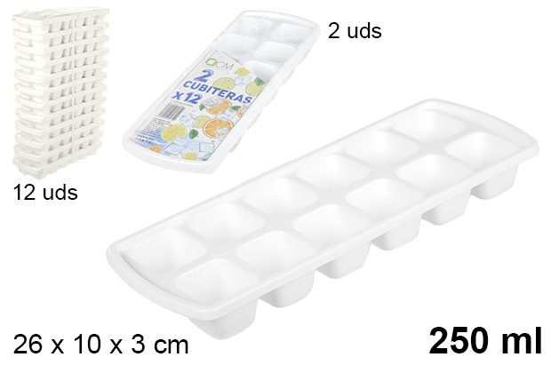 Pack 2 bandejas de cubos de gelo brancas 250 ml