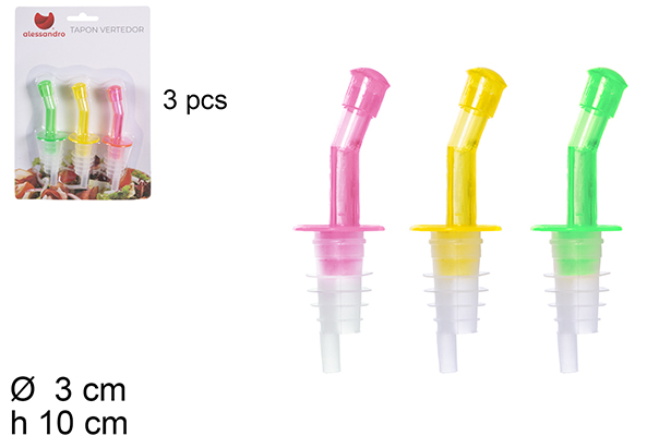 Pack 3 plastic bottle caps assorted colors