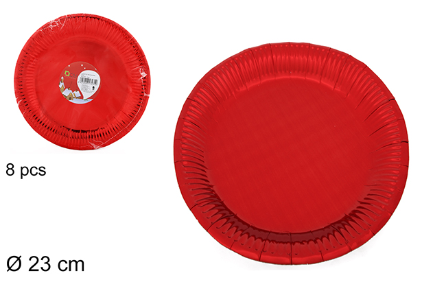 Pack 8 red Christmas paper plate 23 cm  