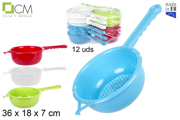 Cazo plástico escurridor con mango colores surtidos 18 cm