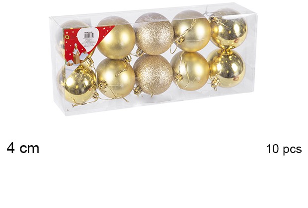 Pack 10 bolas oro brillo/mate/purpurina 4 cm