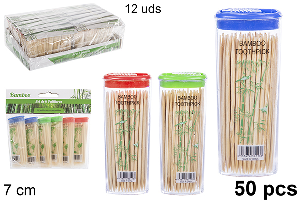 Pack 6 porta stuzzicadenti in bambù 50 pezzi