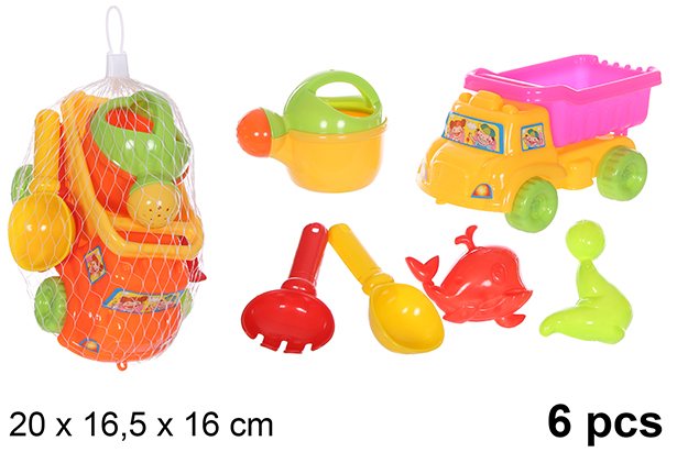 [108560] Camion da spiaggia colorato con 6 accessori