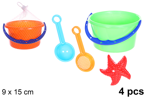 [108573] Secchiello da spiaggia colorato con 4 accessori
