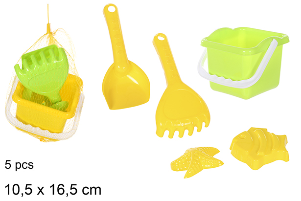 [108575] Balde de praia colorido com 5 acessórios